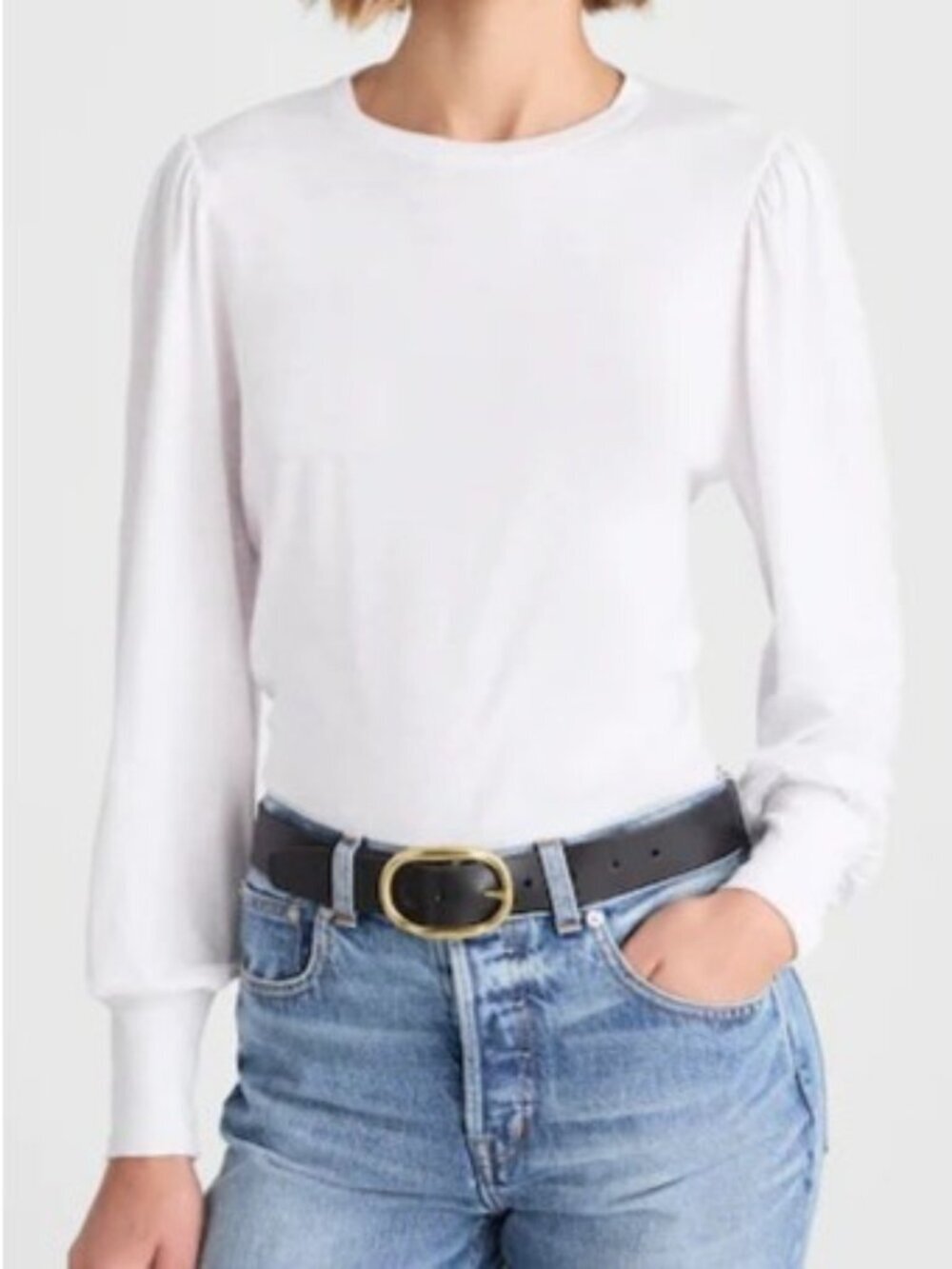 Madewell Smocked Long Sleeve Top Soft Slub~Size L~White Puff Sleeves NWT L7 09